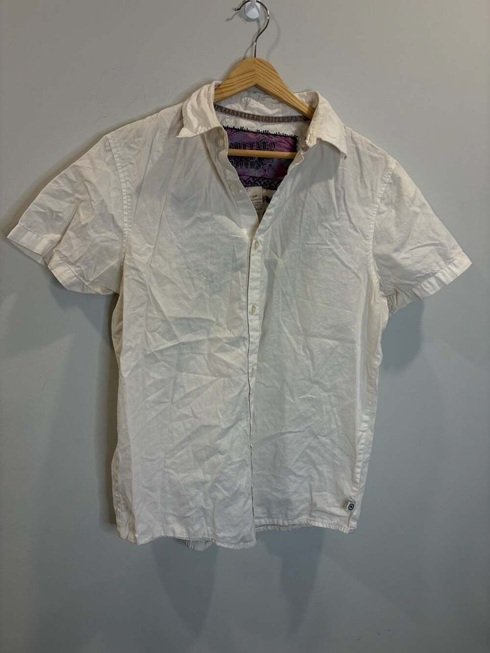 Buffalo David Bitton Men's White Short Sleeve Button Down Shirt with Back Embroi